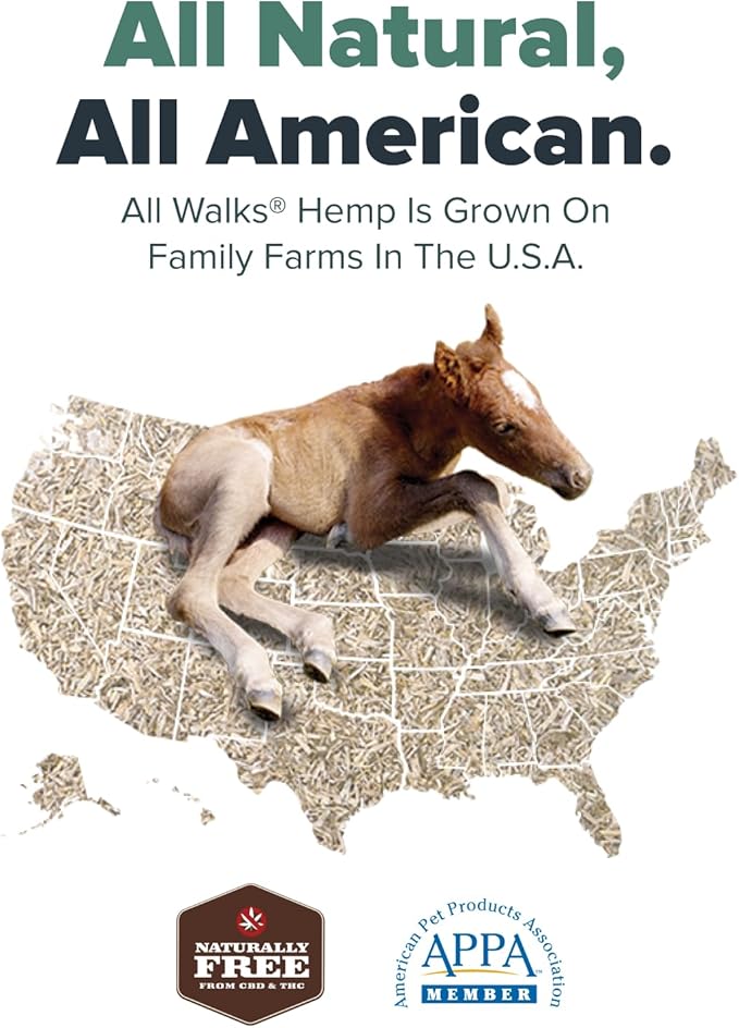 All Walks 70 Liter Hemp Bedding for Chicken Coops, Horses, Ponies, Llama, Emu, Ducks, and Turkeys - 100% Natural, Superior Odor Control, Biodegradable Pet Bedding, Dust-Free - Made in USA