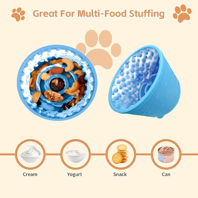 Dog Lick Bowl with Brush and Scraper, Anxiety Relief Silicone Slow Feeder Treat Dispenser, Anti-chocking Pet Dish, Non-Slip Interactive Entertainment Dog Puzzle Toy for Medium & Large-Light Blue