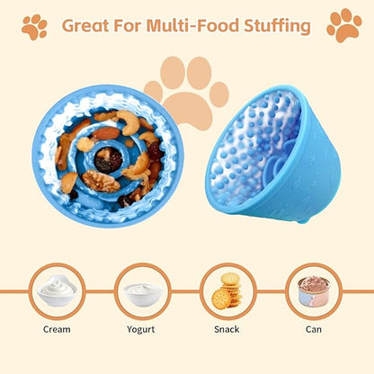 Dog Lick Bowl with Brush and Scraper, Anxiety Relief Silicone Slow Feeder Treat Dispenser, Anti-chocking Pet Dish, Non-Slip Interactive Entertainment Dog Puzzle Toy for Medium & Large-Light Blue