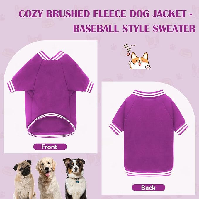 Dog Sweaters for Large Dogs, Brushed Fleece Dog Sweater Baseball Jacket Large Pet Sweater Clothes Soft Warm Boy Girl Pet(Purple-XL)