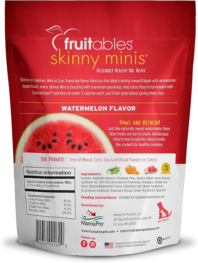 Fruitables Skinny Minis Dog Treats, Healthy Pumpkin Treat for Dogs, Low Calorie & Delicious, Puppy Training, No Wheat, Corn or Soy, Made in the USA, Watermelon Flavor, 5oz
