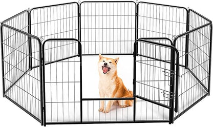 FansaFurn 32" Heavy Duty 8-Panel Metal Dog Playpen with Door - Indoor/Outdoor Pet Exercise Pen for Puppies, Small, Medium & Large Dogs, Rabbits - Ideal for Camping, Yard & Garden Use