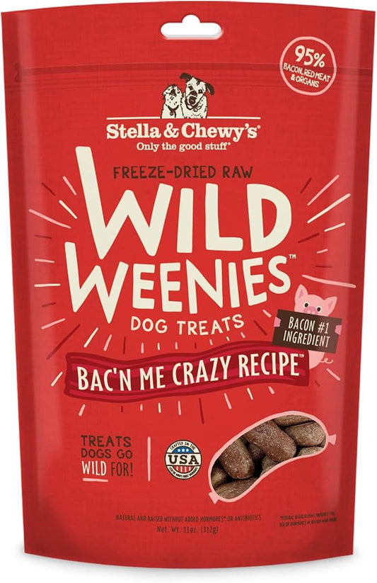 Stella & Chewy's Freeze-Dried Raw Wild Weenies Dog Treats - High-Protein Training Treats for Dogs & Puppies - All-Natural Bacon Recipe with 95% Meat & Organs - USA Made - 11 oz Bag