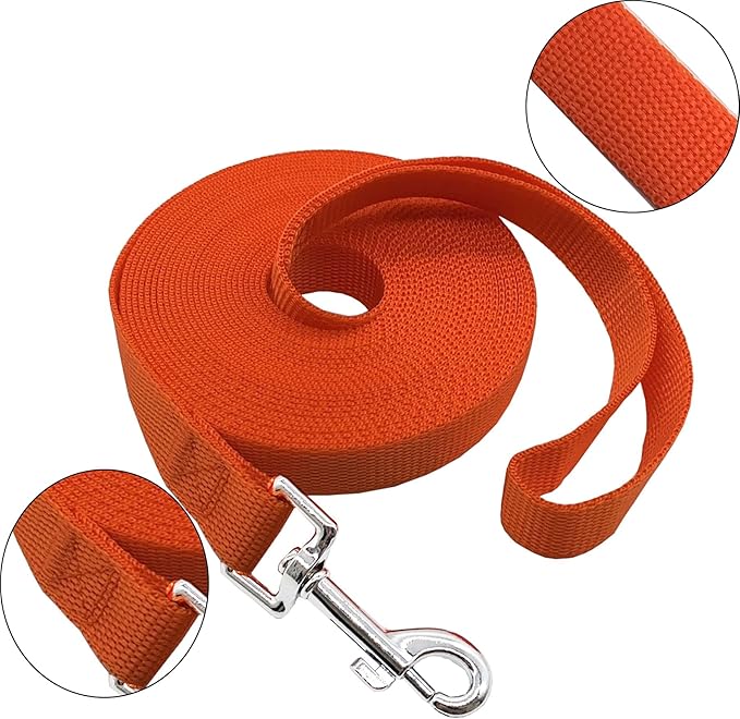 Nylon Training Dog Leash for Small Medium Large Dogs, 15ft 20ft 30ft 50ft Long Leash Dog/Puppy Lead for Obedience Recall Training, Camping (1" x 20ft, Orange)