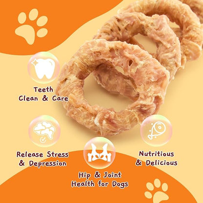 Jungle Calling Beef Tendons for Adult Dogs, Chicken Wrapped Tendons Dog Chews Long Lasting Hip and Joint Supplement for Dogs with Glucosamine (Ring)