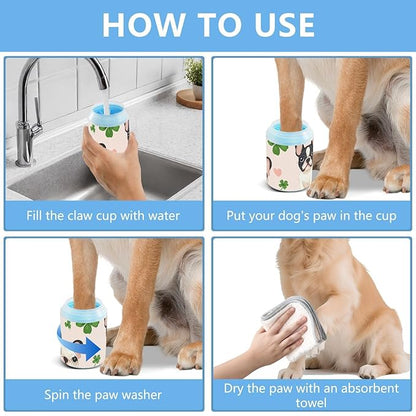 Dog Paw Cleaner Cups for Dogs Pet Foot Washer Paw Scrubber for Medium Small Dogs Cats Cleaning Cup French Bulldogs Green Clover Pink Heart