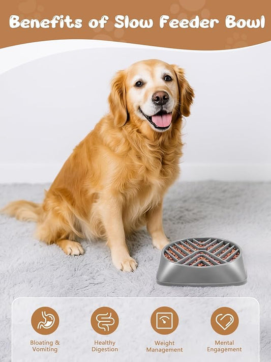 KASBAH Slow Feeder Dog Bowls Large Breed, Holds 5 Cups Wet or Dry Food for Large and Medium Dogs,Puzzle Maze for Fast Eaters,Square Base,Non-Slip, Made Without BPA,Helps Prevent Bloat & Aid Digestion