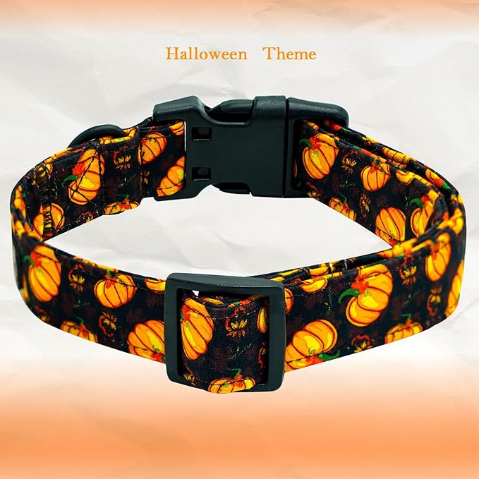 Elegant little tail Halloween Dog Collar, Pumpkin with Maple Leaf Print Fall Pet Collars Cotton Soft Sturdy Puppy Collars Holiday Female Adjustable Collar for X-Small Puppy