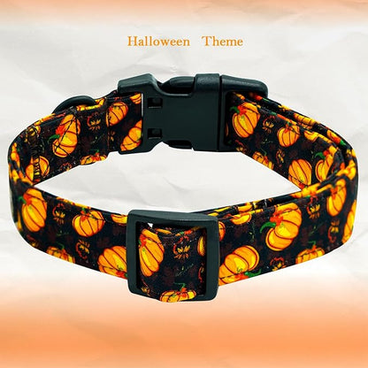 Elegant little tail Halloween Dog Collar, Pumpkin with Maple Leaf Print Fall Pet Collars Cotton Soft Sturdy Puppy Collars Holiday Female Adjustable Collar for X-Small Puppy