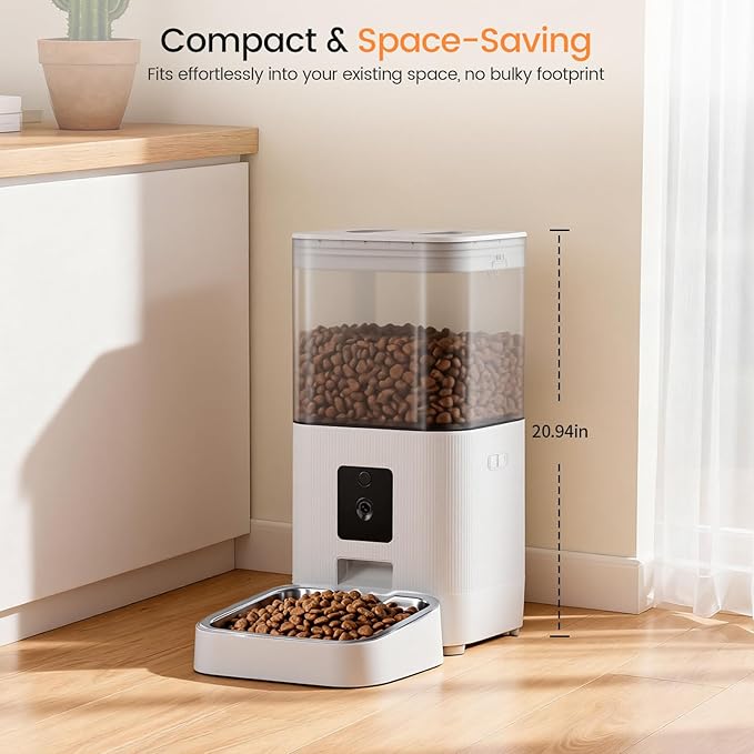 Joy Pebble Automatic Cat Feeder, 5G WiFi Automatic Dog Food Dispenser with Night Vision, 2-Way Audio for Cat & Dog, Low Food & Motion & Sound Alerts, Detachable for Easy Clean