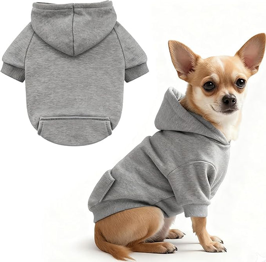 Idepet Pet Dog Hoodies Dog Clothes for Small Dogs Vest Chihuahua Clothes Warm Coat Jacket Autumn Puppy Outfits Cats Dogs Clothing(L,Grey)