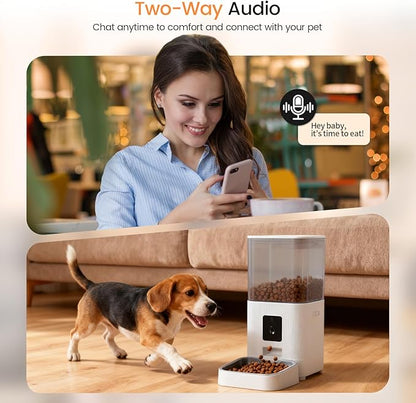 Joy Pebble Automatic Cat Feeder, 5G WiFi Automatic Dog Food Dispenser with Night Vision, 2-Way Audio for Cat & Dog, Low Food & Motion & Sound Alerts, Detachable for Easy Clean