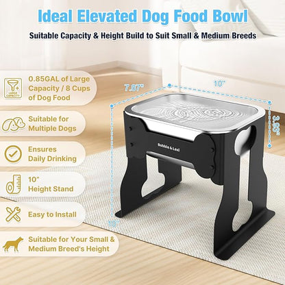 0.85 Gallon Dog Food Bowls Elevated, 10" Raised Dog Bowl with Stand for Medium Breed, Full Metal Feeding Station for Joint Pressure Relief, Easy Clean for Indoor Outdoor