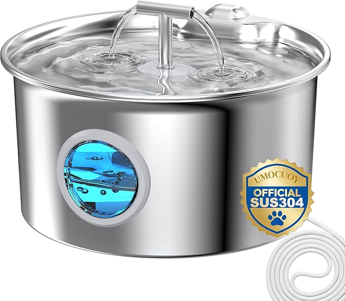 Cat Water Fountain Stainless Steel: 2.6L Cat Fountain for Drinking - Pet Water Fountain for Cats Indoor - Automatic Pet Water Dispenser Bowl - Best Auto Feeding Supplies Gift for Small Dog Large Kitty