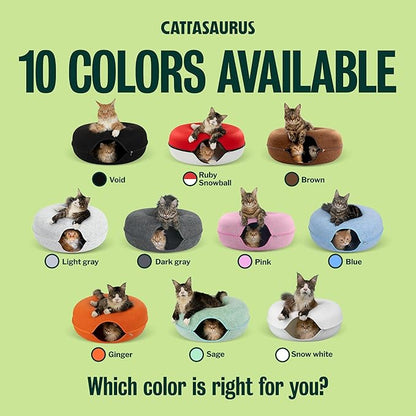 Cattasaurus Peekaboo Cat Cave Donut for Multiple & Large Cats up to 30-45 lbs, 3-in-1 Self Warming Cat Bed, Tunnel & Scratcher for Indoor Cats, Washable & Detachable Small Dog Bed (Black, Jumbo)