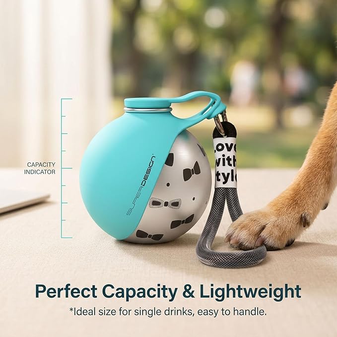 Foldable Pet Water Bottle for Travel, 2 in 1 Portable Dog Water Bottle, Water Bottle for Dogs on Walks, Stainless Steel Bottle & Silicone Bowl, for Walking Hiking Small Dog Water Bottle (Blue)