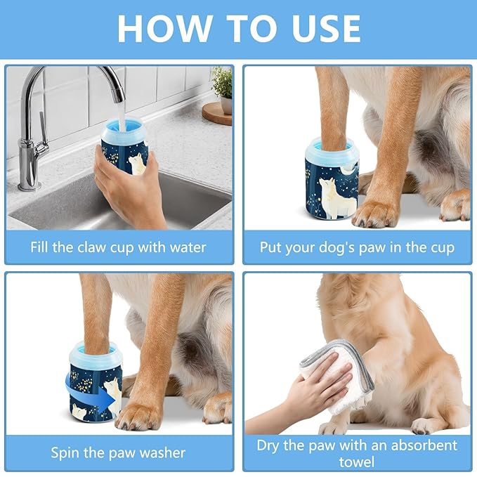 Dog Paw Cleaner Cups for Dogs Pets Foot Washer Paw Scrubber for Medium Small Dogs Cats Cleaning Cup Wolves and Starry Sky