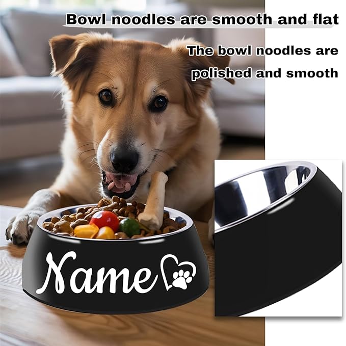 Personalized Stainless Steel Dog & Cat Food/Water Bowls – Custom Pet Name, Non-Slip, Easy Clean Feeding Dishes with Separate Plates(Black)