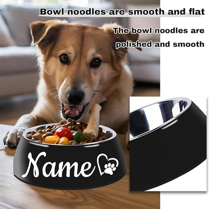 Personalized Stainless Steel Dog & Cat Food/Water Bowls – Custom Pet Name, Non-Slip, Easy Clean Feeding Dishes with Separate Plates(Black)