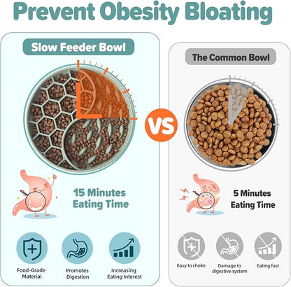 Slow Feeder Dog Bowls, Silicone Pet Food Bowls with Suction Cups, Non-Slip Dog Feeding Slow Down Pet Eating Speed for Fast Eaters, Anxiety Relief & Fun Added (Green)