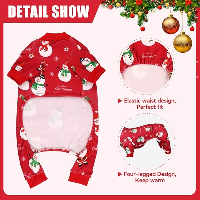 Dog Christmas Pajamas Snowman Pet Clothes Costumes Pjs Stretchy Funny Costumes Pet Outfit Dog Pajamas for Small Dogs Puppy Cat(XS)
