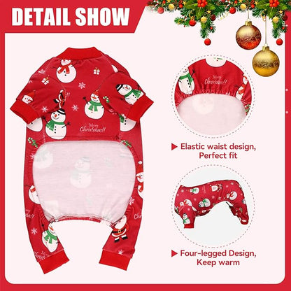 Dog Christmas Pajamas Snowman Pet Clothes Costumes Pjs Stretchy Funny Costumes Pet Outfit Dog Pajamas for Small Dogs Puppy Cat(XS)