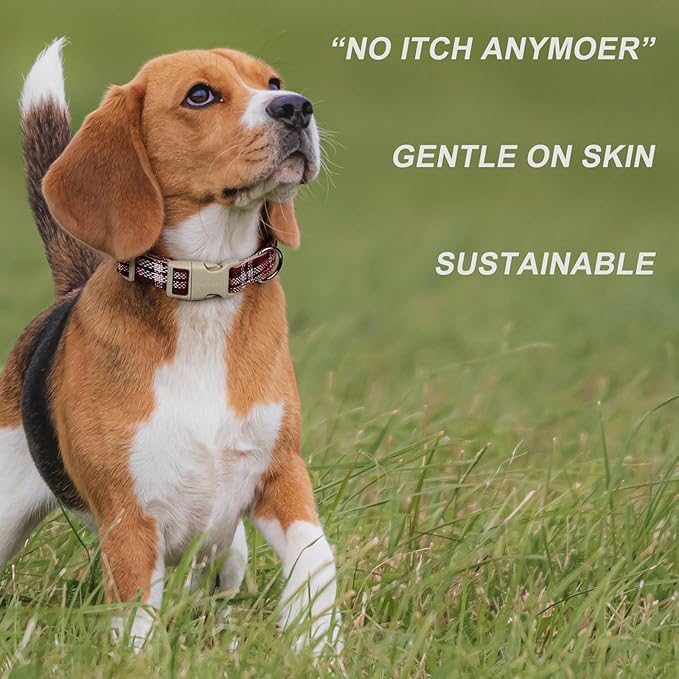 Plutus Pet Cotton Hemp Dog Collar and Leash Set, Adjustable Collar for Small, Medium, and Large Dogs, Heavy Duty and Soft on Skin, Red Plaid, L