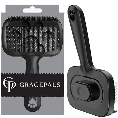 Self Cleaning Dog Brush for Shedding - Bristle Brush and Long/Short Needles Design, Skin Friendly, Slicker Deshedding Dog Brush, Hair Removal for Long & Short Haired Pets (Black)