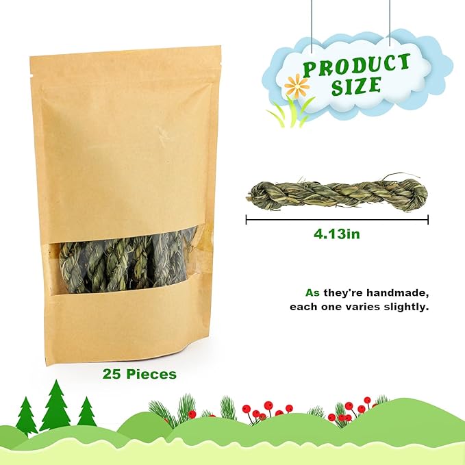matafat 25pcs Rabbit Timothy Hay Toy for Bunny Small Animal Treats Natural Grass Stick Chew Toys Snacks Molar Teeth Grinding for Guinea Pigs Chinchillas Hamsters