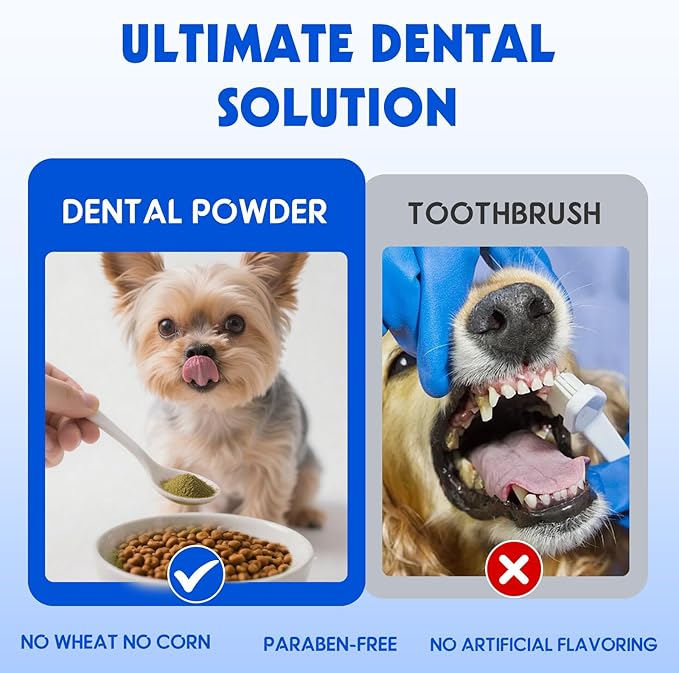 Dog Teeth Cleaning Powder - Dental Powder for Dogs Teeth - Plaque Removal - Supports Gum Health - Tartar Remover with Natural Herb Blend and Postbiotics 30 Day Supply - Mint Flavor