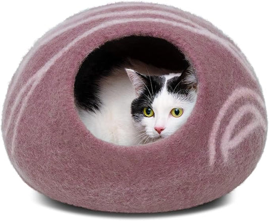 MEOWFIA Cat Cave – Premium Felt Cat Bed for Indoor Cats, Handmade 100% Merino Wool, Cat (Gold Rose, Large)