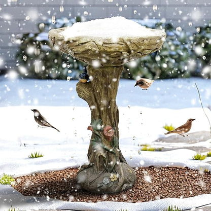 25.5" H Concrete Tree Shape Bird Bath with Decorative Faux Bird – 25.5" H * 17.7" Φ Rustic Design Birdbath, Enhances Garden, Patio, Yard, Lawn Décor