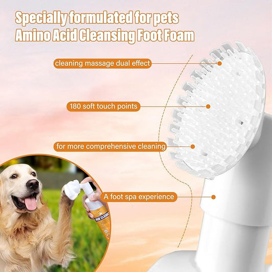 Paw Cleaner for Dogs & Cats, No-Rinse Foaming Pet Foot Washer with Built-in Scrubber Brush for Dirty, Muddy Paws – Suitable for Small, Medium & Large Dogs, Puppies, Kittens (5 fl oz)