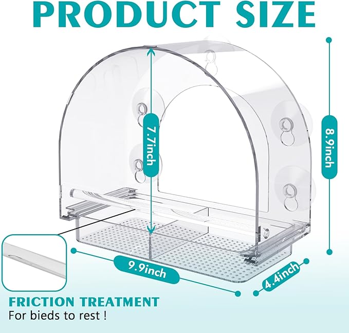 Large Window Bird Feeder, Birds Feeder with Extra Strong Suction Cups, Sturdy and Durable Bird House for Window Viewing Outside Outdoors, Garden Decor Garden Gifts for Bird Lover