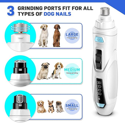 Dog Nail Grinder & Clipper 2-in-1 Set - 25dB Ultra Quiet with 3 Grinding Wheels & 2 LED Lights, Rechargeable for Large/Puppy Dogs & Cats, 3-Speed Adjustable for Anxious Pets