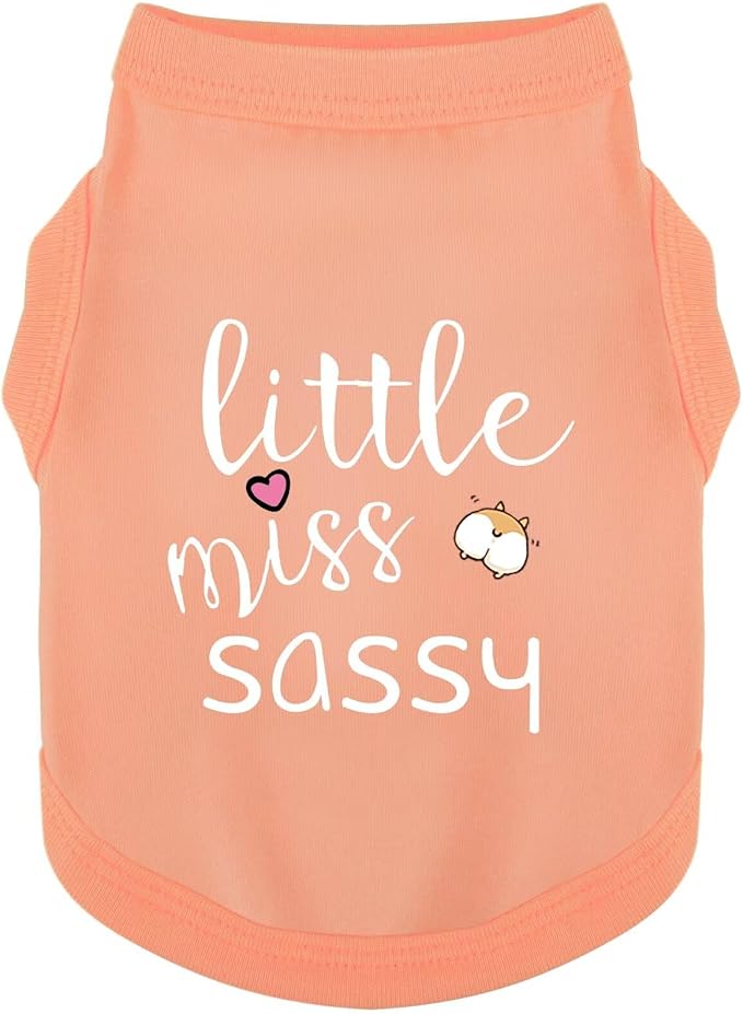 Paiaite Dog Clothes Fashionable Sleeveless Pet Vest: 'Little Miss Sassy' Printed Cotton Dog Shirt, Ideal for Small, Medium, and Large Breeds, Ensuring Comfort and Breathability Orange Pink XS