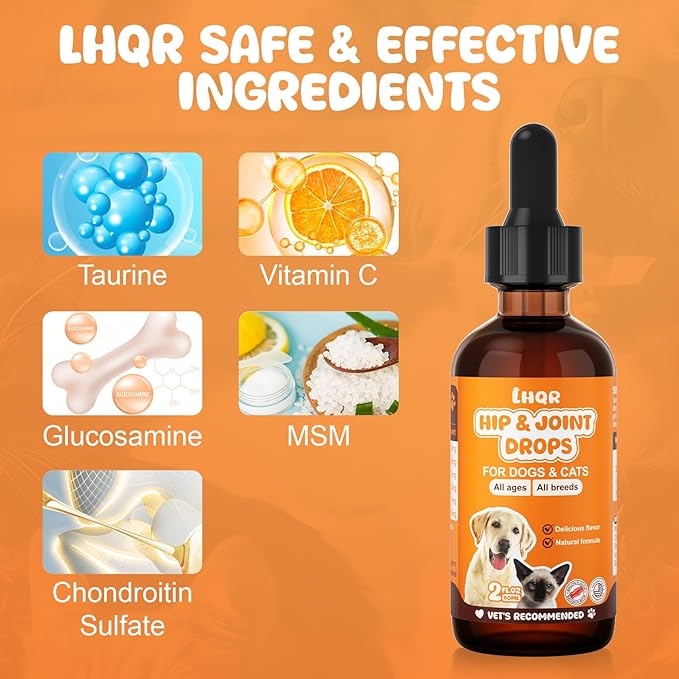 Liquid Glucosamine for Dogs, Chondroitin MSM Dog Drops for Hip & Joint Pain Relief, Joint Supplement Drops for Cats Mobility Support, Hip and Joint Liquid for Pets All Breeds Small Medium Large 60ml