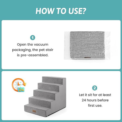 Dog Stairs for Small Dogs, 5 Tier Wider Pet Stairs for High Beds, 23.6" H Non-Slip Dog Steps for Old Cats, Puppies, Small Medium Dogs, 19.7x29.5x23.6 inch, Grey