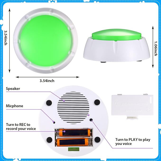 Chumia 12 Pcs Voice Recording Button, Dog Buttons for Communication 30 Second Record & Playback Pet Talking Training Buzzers Funny Gift for Animal Office Home Study Family Game(Bright Colors)