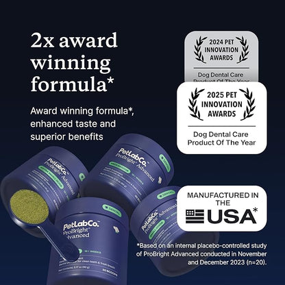 PetLab Co. ProBright Advanced Dental Powder - Dog Breath Freshener - Teeth Cleaning Made Easy – Targets Tartar & Bad Breath - Packaging May Vary - Formulated for Large Dogs