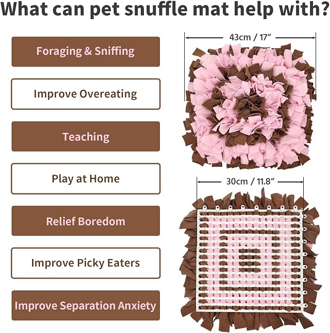 LIVEKEY Pet Snuffle Mat for Dogs, Dog Feeding Mat, Nosework Training Mats for Foraging Instinct Interactive Puzzle Toys (Brown&Pink)
