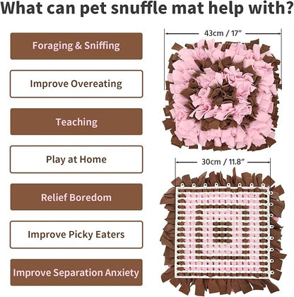 LIVEKEY Pet Snuffle Mat for Dogs, Dog Feeding Mat, Nosework Training Mats for Foraging Instinct Interactive Puzzle Toys (Brown&Pink)