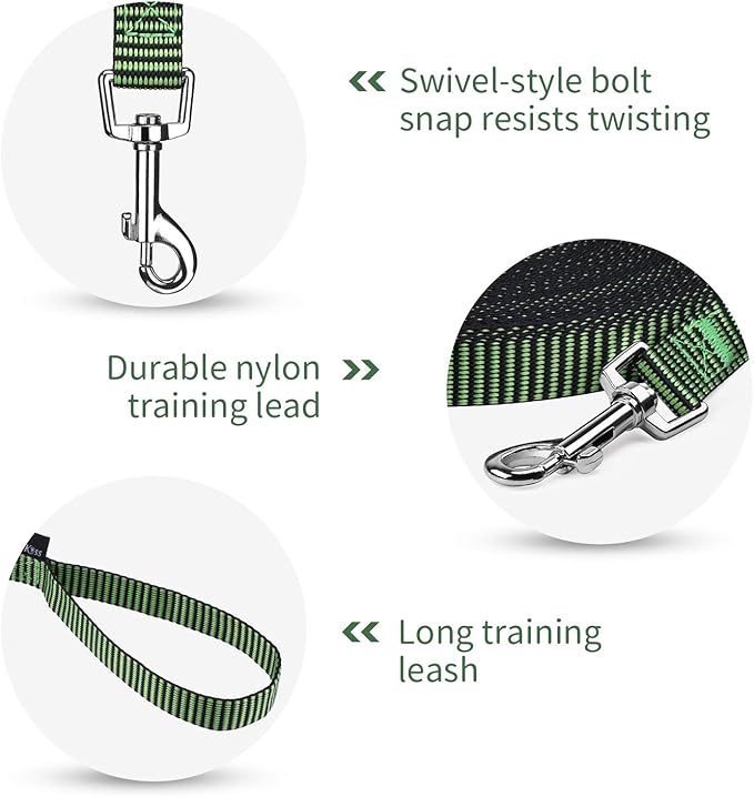 Hi Kiss Dog/Puppy Obedience Recall Training Agility Lead - 15ft 20ft 30ft 50ft 100ft Training Leash - Great for Training, Play, Camping, or Backyard(100ft,Black_Green)