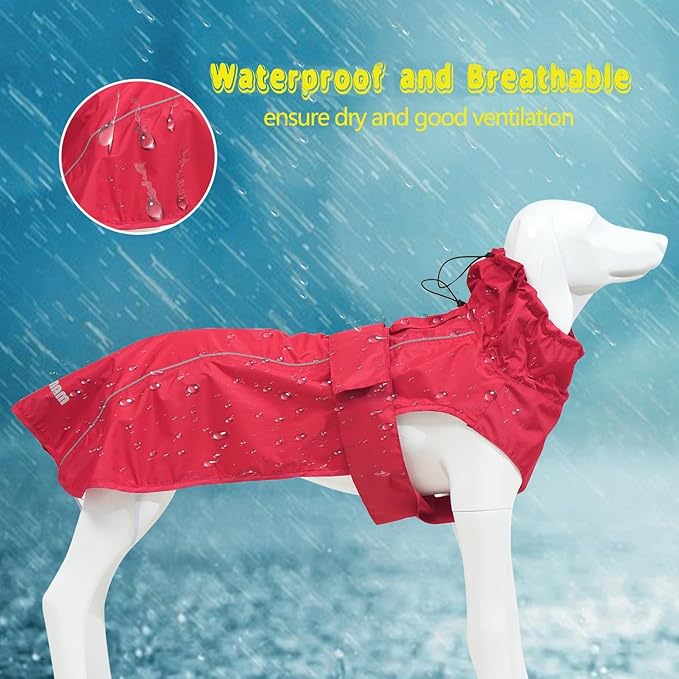 Adjustable Waterproof Dog Raincoat for Dogs,Lightweight Pet Rain Jacket Puppy Clothes with Reflective Strip for Small Medium Large Dogs (Red, Medium)
