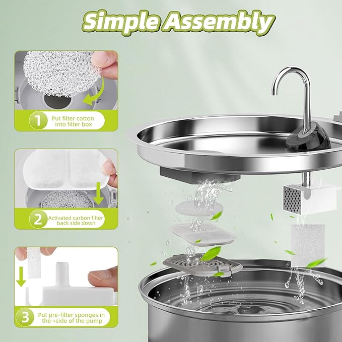 12 Sets Filter Replacement Compatible with oneisall 7L/230oz/1.8G Dog Water Fountain, Dog Water Bowl Filter for Stainless Steel Pet Fountain, 5-Layer Filtration System Activated Carbon Ion Resin