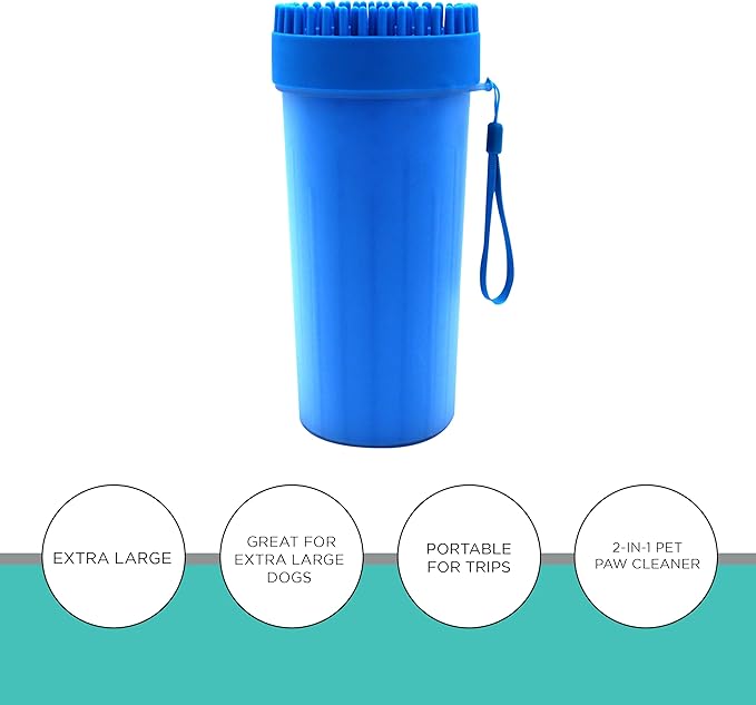 2-in-1 Pet Paw Cleaner - Extra Large - For Extra Large Dogs Like German Shepherds, Great Danes, St. Bernards, Boxers, and Mastiffs - Portable