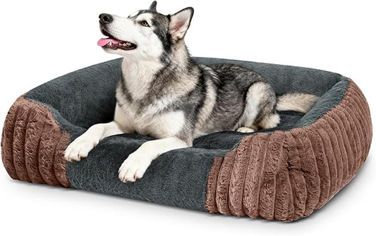 Dog Beds for Extra Large Dogs 43x35 Inch, Comfort-Sided Orthopedic XXL Dog Bed Couch with Breathable Shredded Memory Foam, Faux Rabbit Fur Pet Bed, Non-Detachable, Non-Slip, Machine Washable