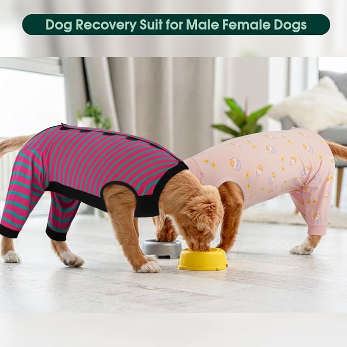 Kuoser Dog Recovery Suit, Anti Licking Dogs Rear Leg Sleeve, Abdominal Dog Surgical Suit with Pants Cover Protect Wounds, Dogs Elbow Protector Soft Pet Surgery Onesie Cone Alternative, Rose L