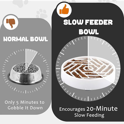 WHIPPY Slow Feeder Dog Bowl, Puzzle Maze Design to Slow Down Eating, 3-Cup Capacity, Anti-Gulping Food Bowl for Medium & Large Dogs,White