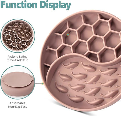 Slow Feeder Dog Bowls, Silicone Pet Food Bowls with Suction Cups, Non-Slip Dog Feeding Slow Down Pet Eating Speed for Fast Eaters, Anxiety Relief & Fun Added (Pink)